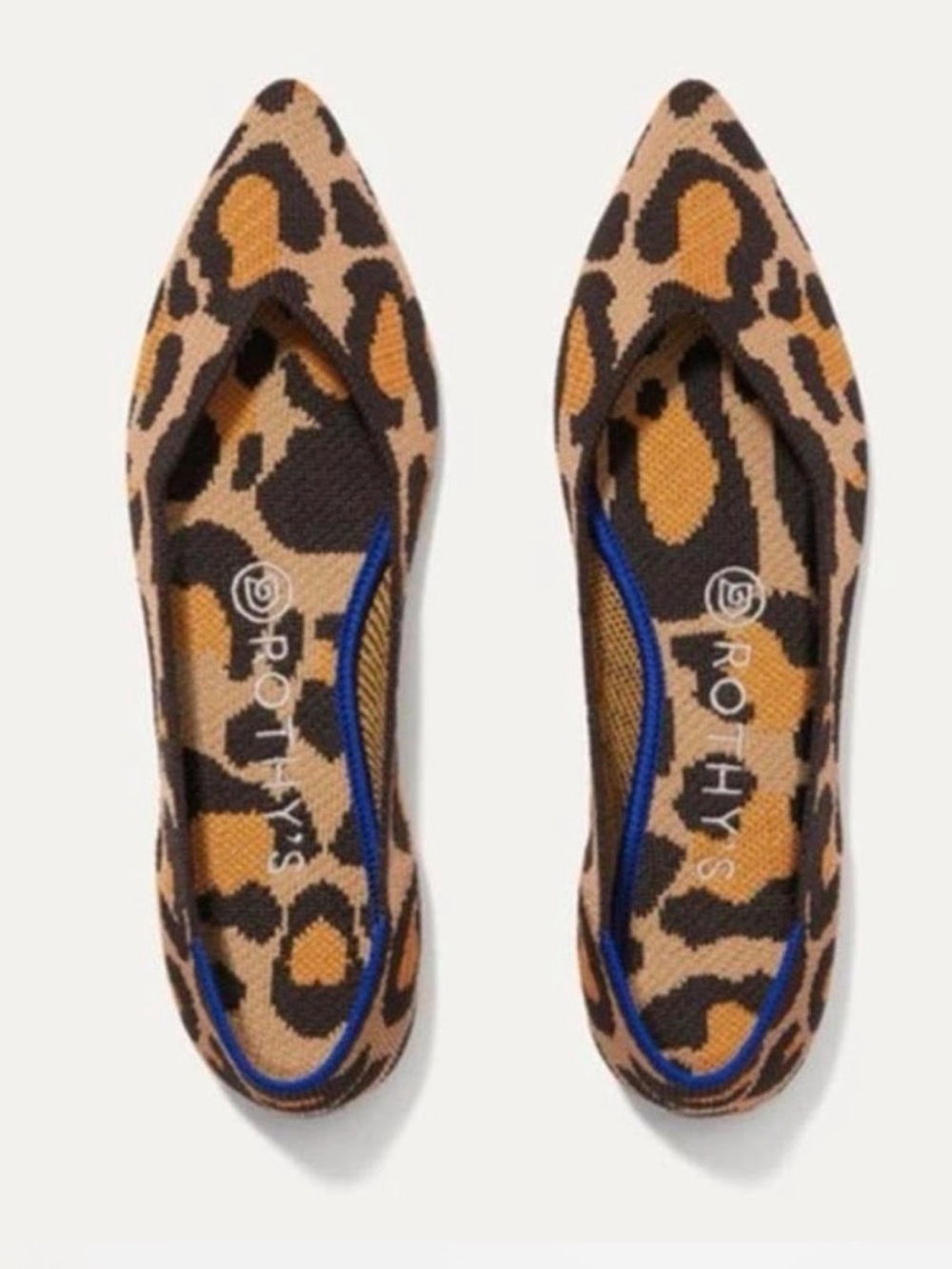 Rothy's Leopard Knit Pointed Flats with Blue Trim